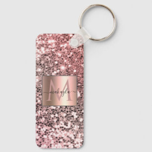 Glam Girly Blush Pink Gitter Design Name Monogram Sleutelhanger