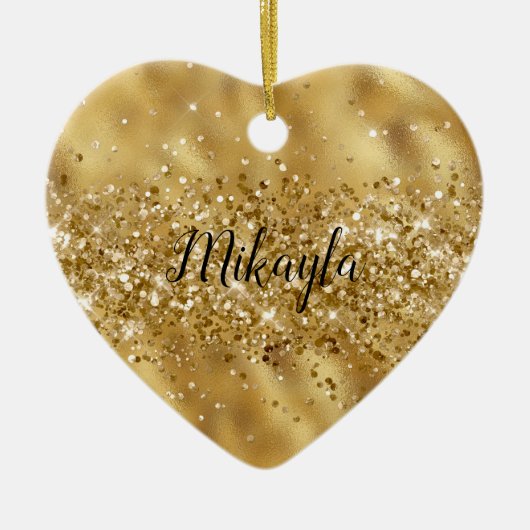 Glam Girly Gold Glitter Glitzy Sparkle Confetti Keramisch Ornament (Voorkant)