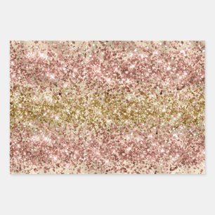 Glam Girly Gold Pink Glitter Sparkle Confetti Inpakpapier Vel