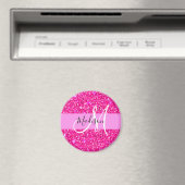 Glam Girly Hot Pink Glitter Sparkles Name Monogram Magneet (Insitu (Vaatwasser))