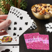 Glam Girly Hot Pink Glitter Sparkles Name Monogram Pokerkaarten (Insitu)