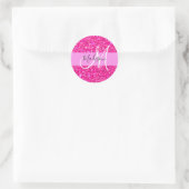 Glam Girly Hot Pink Glitter Sparkles Name Monogram Ronde Sticker (Tas)
