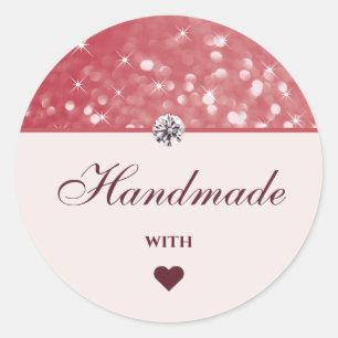Glam Girly Pink Glitter Stars Handmade with Love Ronde Sticker