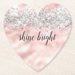 Glam Girly Pink Silver Glitter Sparkle Confetti Kartonnen Onderzetters
