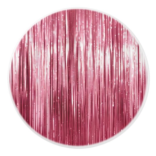 Glam Girly Pink Tinsel Stripes Keramische Knop (Voorkant)