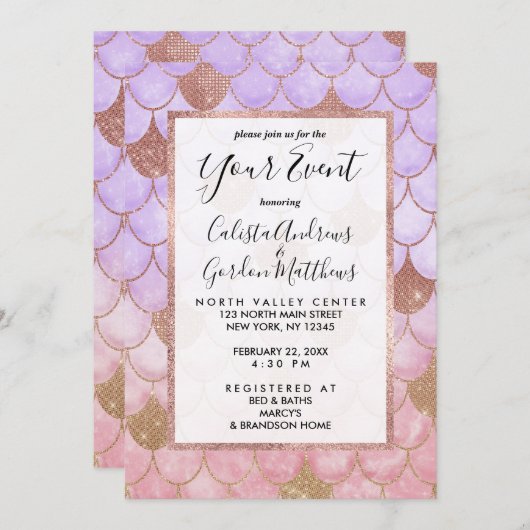 Glam Girly Roos Gold Glitter Mermaid Scales Kaart (Voorkant / Achterkant)