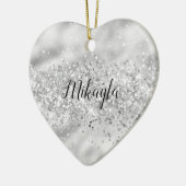 Glam Girly Silver Glitter Glitzy Sparkle Confetti Keramisch Ornament (Links)