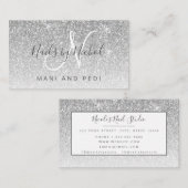 Glam Girly Silver Glitter Mani Pedi Nail Studio Visitekaartje (Voorkant / Achterkant)