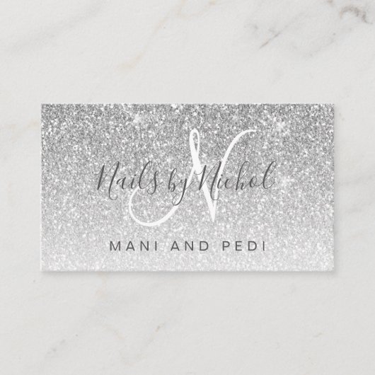 Glam Girly Silver Glitter Mani Pedi Nail Studio Visitekaartje (Voorkant)
