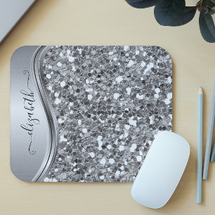 Glam Glans Persoonlijke Glitter Calligrafie Zilver Muismat