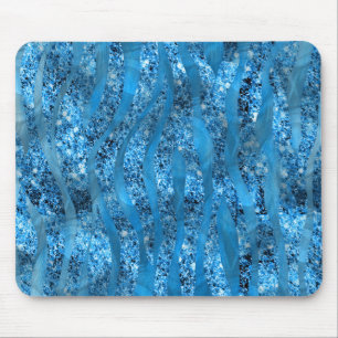 Glam Glitter Blue Zebra Stripes Mousepad Muismat