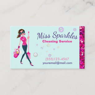 Glam Glitter Cartoon Maid House Cleaning Services Visitekaartje