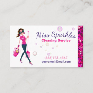 Glam Glitter Cartoon Maid House Cleaning Services Visitekaartje