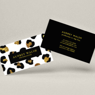 Glam Glitter Gold White Leopard print  Luxury Visitekaartje