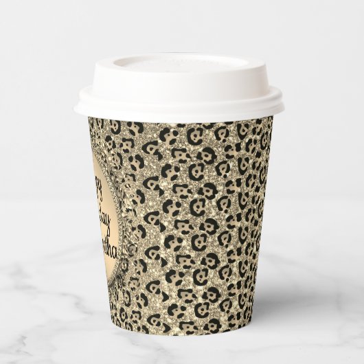 Glam Glitter-leopardpapier Papieren Bekers (Links)