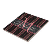 Glam Glitter Monogramme Name Black and Pink Tegeltje (Zijkant)