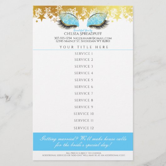 Glam glitter ogen makeup kunstenaar salon prijslij flyer (Voorkant)