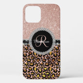 Glam Glitter Roos Gold Diamond Monogram Leopard Case-Mate iPhone Case (Achterkant)