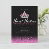 Glam & Glitter, roze, zestien uitnodigingen (Staand voorkant)