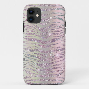 Glam Glitterende Roze Diamanten Tijgerstrepen iPhone 11 Hoesje