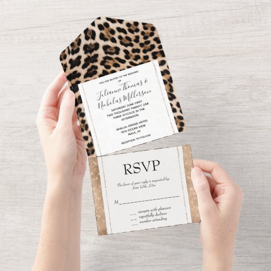 Glam Glitz Champagne Leopard All In One Uitnodiging (Afscheurbaar)
