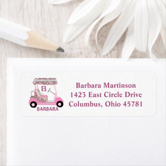 Glam Glitz Monogram Name Roos Gold Golf Cart Etiket (Insitu)