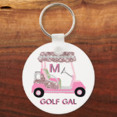Glam Glitz Monogram Roos Gold Golf Cart Sleutelhanger (Achterkant)