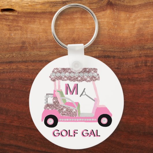 Glam Glitz Monogram Roos Gold Golf Cart Sleutelhanger (Voorkant)