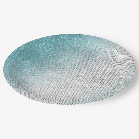 Glam Glitzy Aqua Ombre Sparkle Bruiloft Papieren Bordje (Gekanteld)
