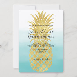 Glam Gold Ananas Aqua Waterverf Ombre Bruiloft Kaart
