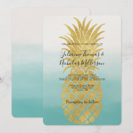 Glam Gold Ananas Aqua Waterverf Ombre Bruiloft Kaart