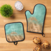 Glam Gold Aqua Glitz Glitter Ovenwant & Pannenlap Set (Top down)