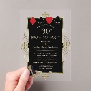 Glam Gold Art Deco Casino Poker 30e verjaardag Acryl Uitnodigingen