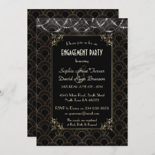 Glam Gold Art Deco Fleur-de-lis Engagement Party Kaart