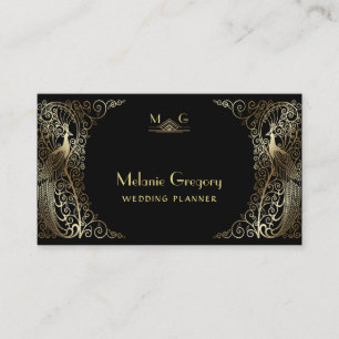 Glam Gold Art Deco Peacocks Professional Monogram Visitekaartje