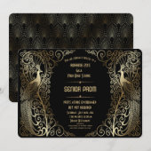 Glam Gold Art Déco Peacocks Senior Prom Invitation (Devant / Derrière)