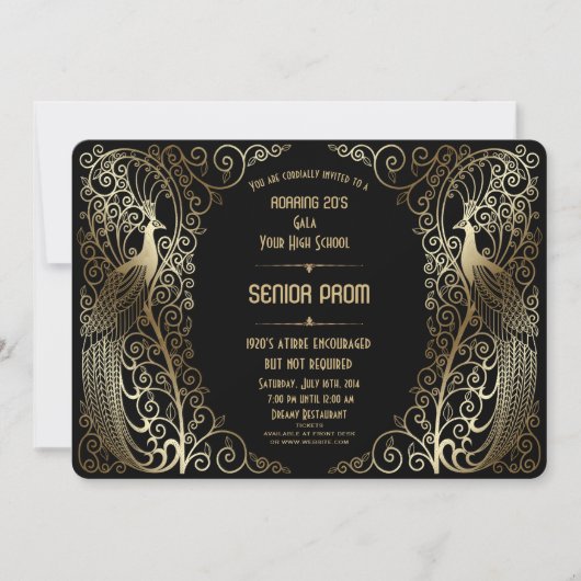 Glam Gold Art Déco Peacocks Senior Prom Invitation (Devant)