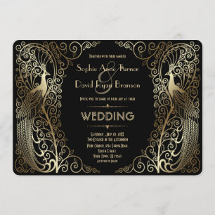 Glam Gold Art Deco Peacocks Weddenschap Kaart