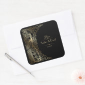Glam Gold Art Deco Peacocks Wedding Vierkante Sticker (Envelop)