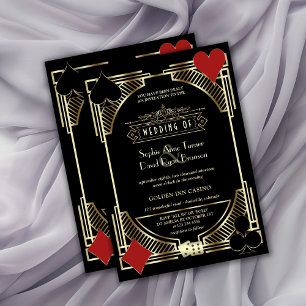 Glam Gold Black Gatsby Style Roaring 20s Wedding Kaart
