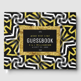 Glam Gold Black Geometric Pattern V4 Afstuderen Gastenboek
