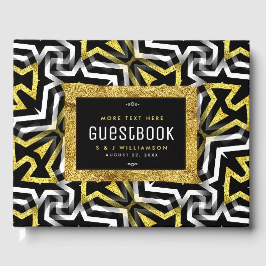 Glam Gold Black Geometric Pattern V4 Afstuderen Gastenboek (Voorkant)