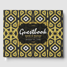 Glam Gold Black Geometry Pattern Weddenschap Gastenboek