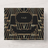 Glam Gold Black Great Gatsby Art Deco Wedding All In One Uitnodiging (Achterkant)