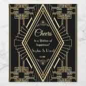 Glam Gold Black Great Gatsby Wedding Wijn Etiket (Enkel label)