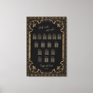 Glam Gold Black Wedding Seating Chart Canvas Afdruk