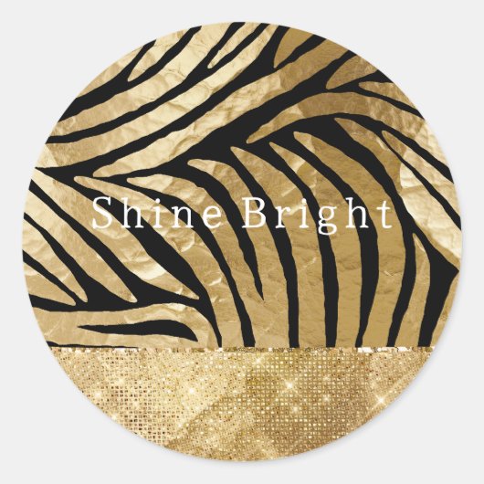 Glam Gold Black Zebra Animal Glitzy Sparkle Ronde Sticker (Voorkant)