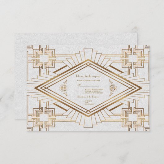 Glam Gold Blanc Grand Gatsby Mariage RSVP (Devant / Derrière)