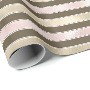 Glam Gold Blush Pink Brown Stripes Cadeaupapier
