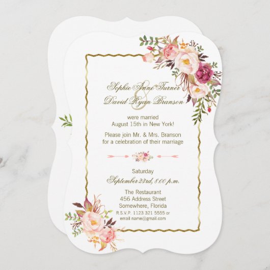 Glam Gold Blush Pink Floral Evening Weddenschap Kaart (Voorkant / Achterkant)